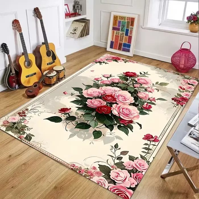 Tapis floral vintage, motif rose, tapis de sol antidérapant, décoration d'intérieur pour salon, cham