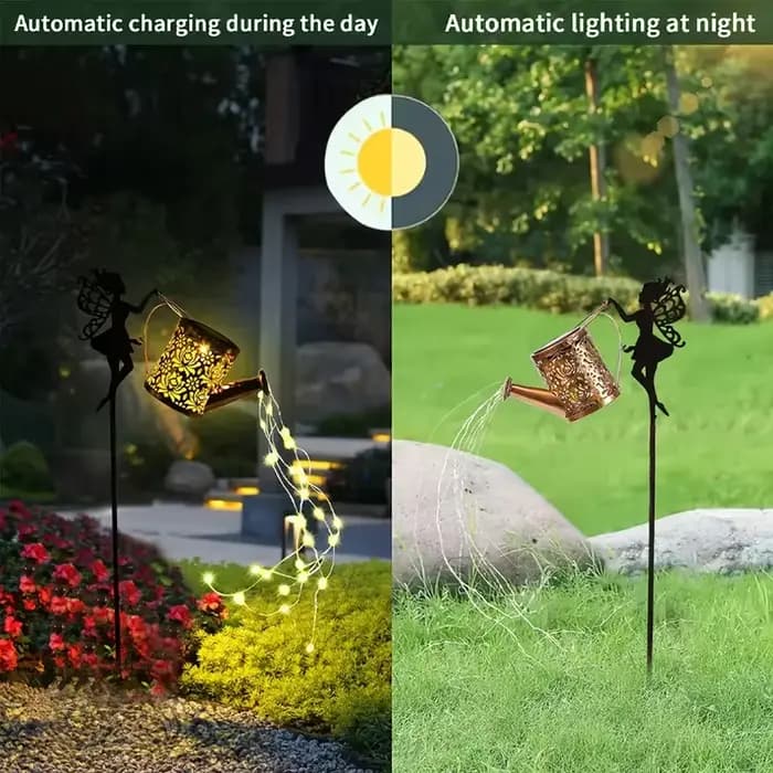 Arrosoir féerique solaire en métal Vintage, décoration de jardin, bouilloire suspendue solaire d'ext