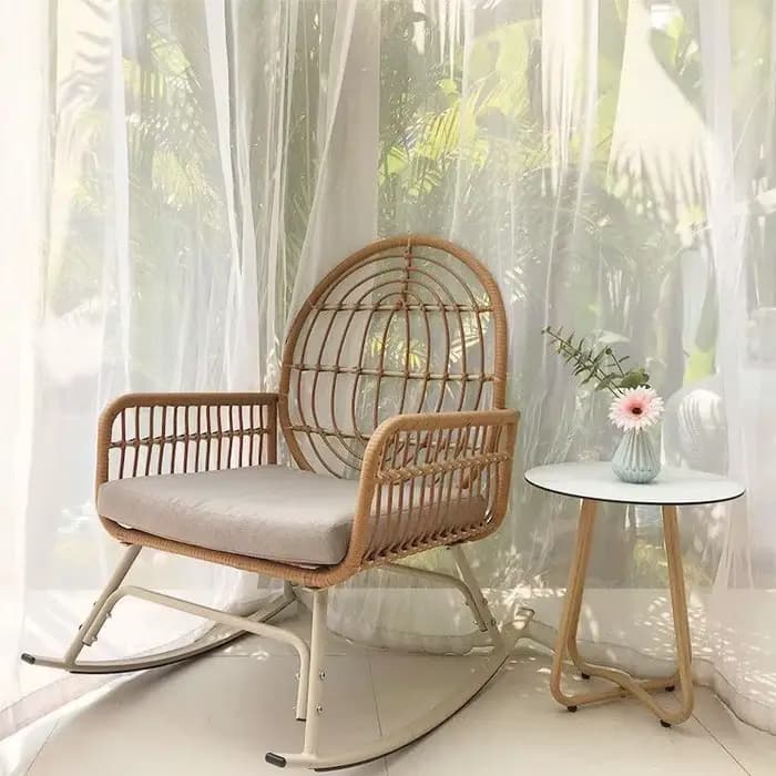 Chaise de salon d'extérieur avec accoudoirs pour balcon, chaise à bascule en rotin, fauteuil inclina