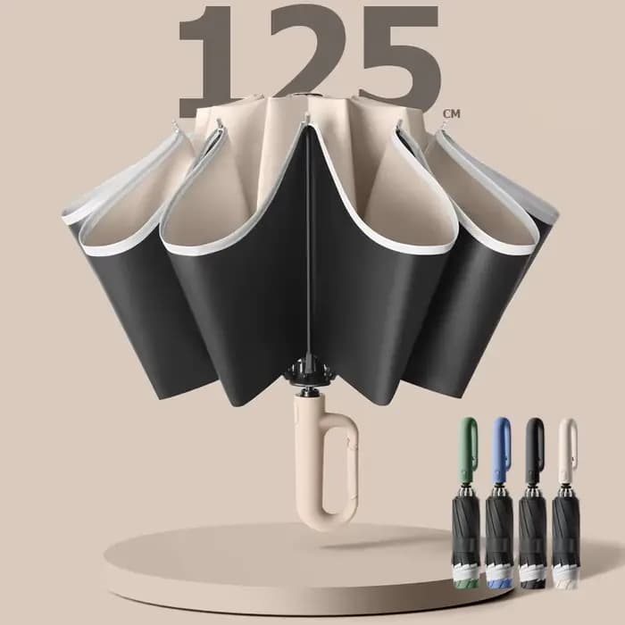 Grand parapluie solide coupe-vent avec bande réfléchissante, parapluie UV pliable automatique invers