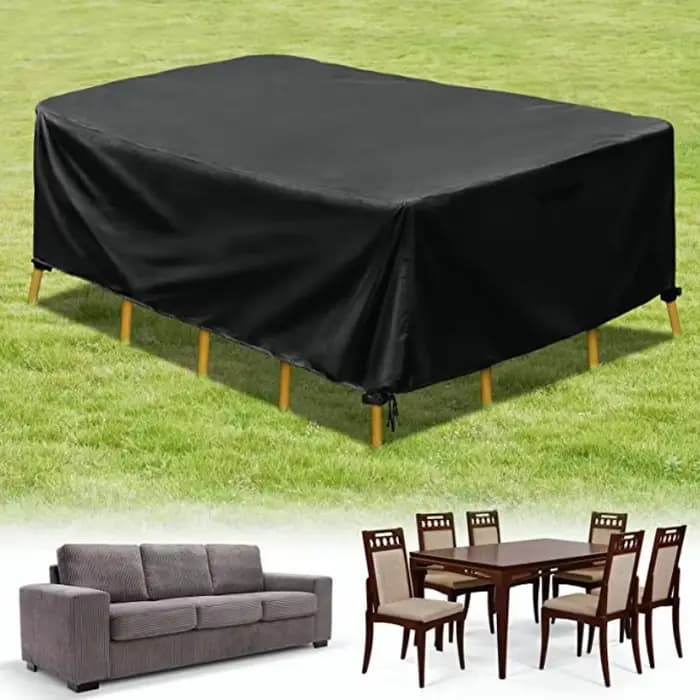 Housse anti-poussière pour meubles d'extérieur, tissu Oxford 210D, housse de canapé noire argentée,