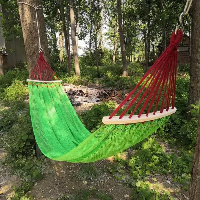 Hamac d'extérieur avec filet en soie glacée, poteau courbé anti-basculement, accessoires de camping
