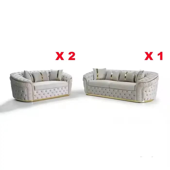 Ensemble de canapés modulaires Chesterfield MANBAS 3+2+2 places avec boutons en tissu et base en aci