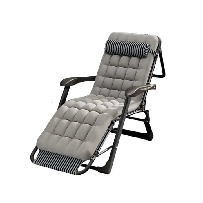 Chaise longue pliante d'extérieur avec coussin moelleux pour jardin, camping, plage, chaise longue à