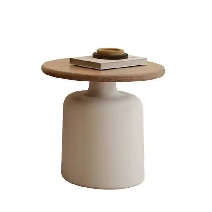 Table basse ronde en bois, support de chevet minimaliste, Table d'appoint nordique crémeuse pour sal