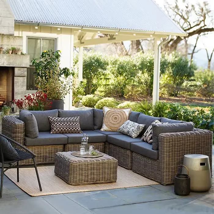 Meubles en rotin Style moderne en forme de L Patio canapé extérieur jardin meubles en osier en rotin
