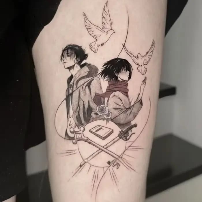 Tatouages temporaires d'anime L'Attaque des Titans, dessin animé Eren Mikasa, art corporel, tatouage