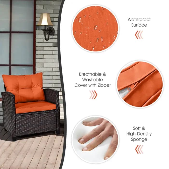 Ensemble de meubles en rotin, baume hioned, canapé de conversation, orange, 3 pièces