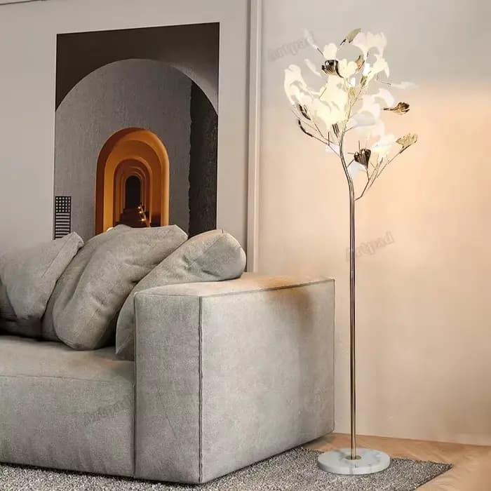 Lampe autoportante nordique moderne en forme de feuille de Ginkgo, grand canapé, décoration artistiq