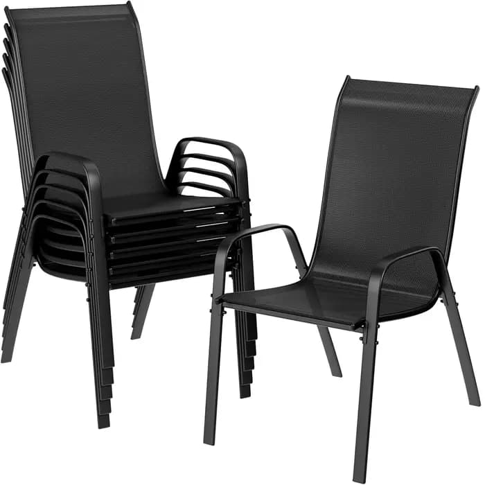Lot de 6 chaises empilables d'extérieur grises avec tissu Teslin Flex Comfort et structure en métal