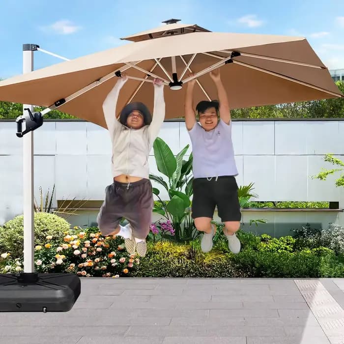 Parapluie solaire en porte-à-faux robuste, Parasols, mobilier d'extérieur