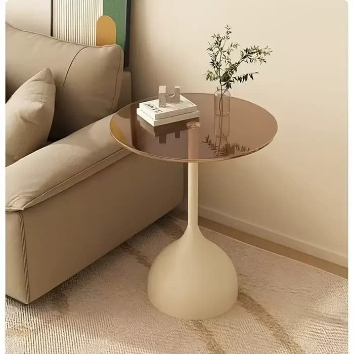 Table d'appoint ronde moderne avec plateau en verre trempé et structure en métal - Petite table d'ap