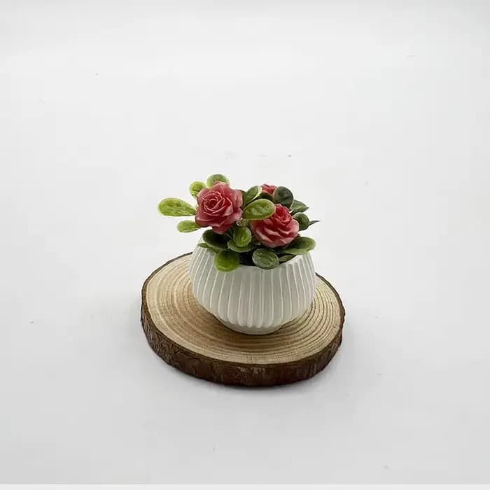☌ 1 pièce Décoration de scène de salon pour maison de poupée, Modèle de plante miniature en pot (ros