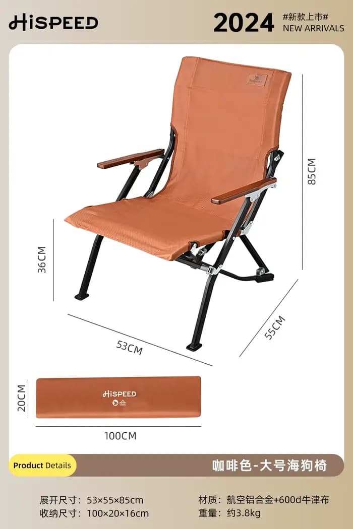 Chaises de plage à dossier haut Orange, accoudoirs pliants, portables, pour pelouse, Chaise ergonomi