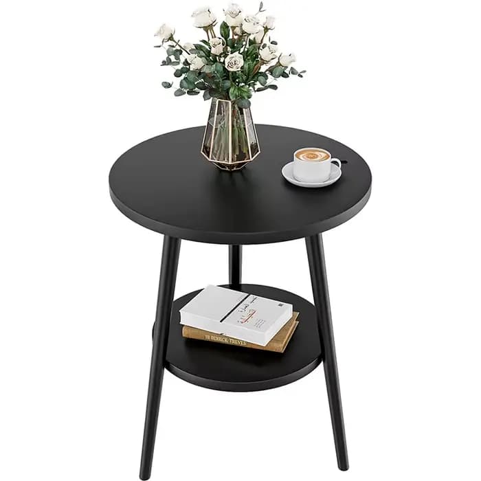 Table d'appoint Table de chevet ronde Table de chevet blanche à 2 niveaux Table d'appoint moderne Ta