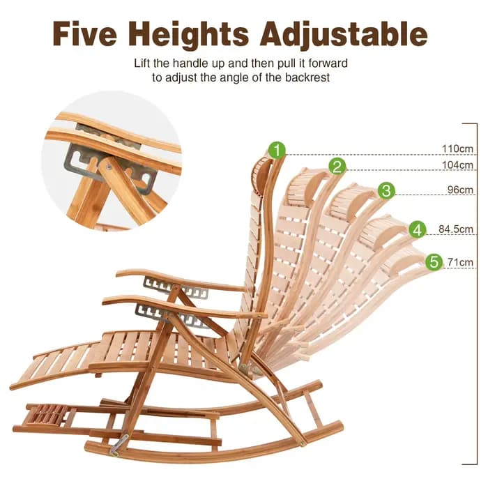 RapDuty-Chaise à Bascule Pliante en Bambou, Mobilier d'Niket d'Extérieur, Chaises de Soleil Réglable