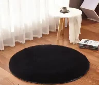 Tapis rond noir avec longue peluche, tapis soyeux moderne, couvertures super douces pour salon, tapi