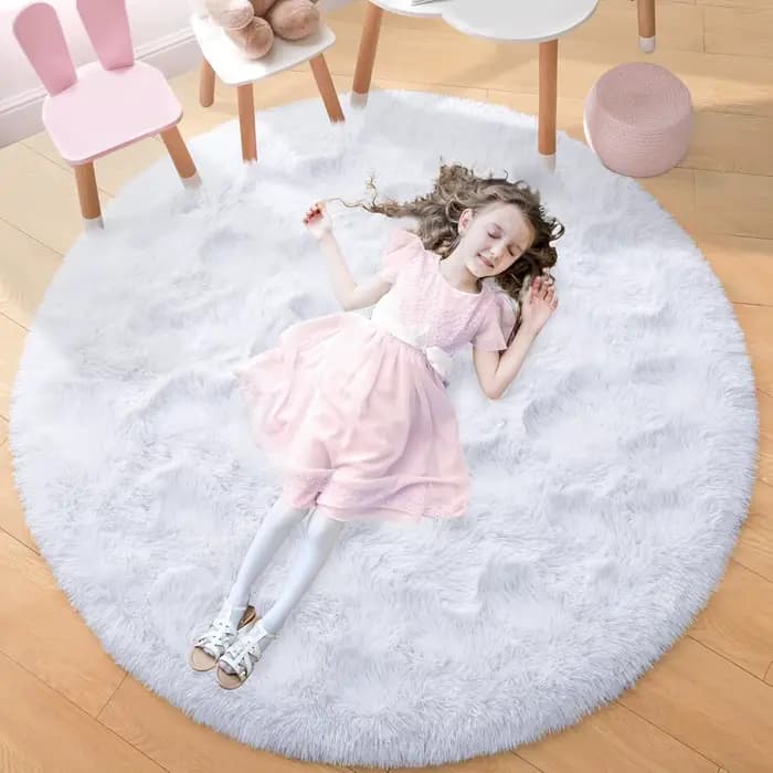 Tapis rond moelleux noir pour chambre à coucher, tapis de chambre d'enfants, Shaggy, salon, canapé,