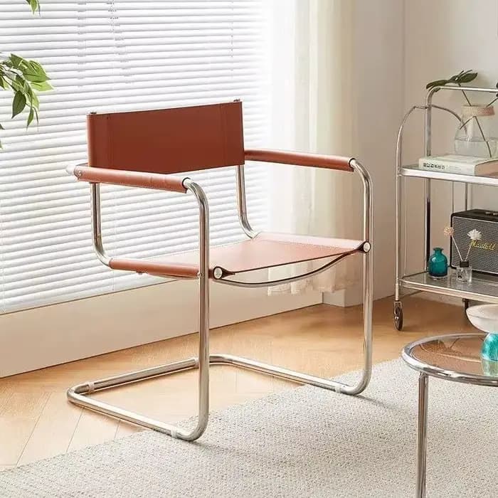 Fauteuil en cuir de Style industriel avec cadre en acier inoxydable, chaise longue confortable pour