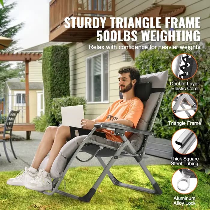 SucceBuy Zero Gravity Chair Zero Gravity Chaise longue inclinable réglable Anti-gravité avec coussin