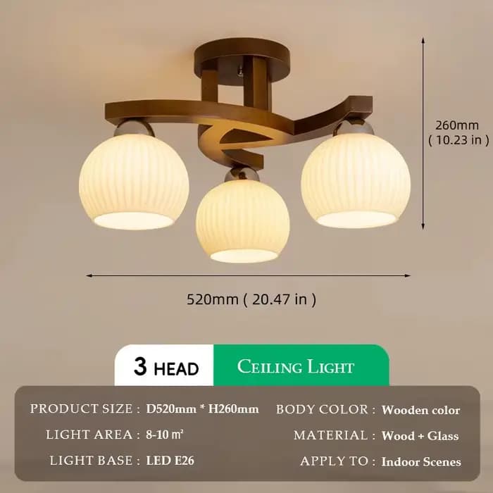 Lampe de plafond vintage en bois de noyer, lampe à boule de verre blanc laiteux, style Wabi-sabi, po