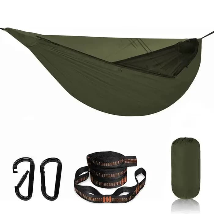 Hamac de camping avec moustiquaire pour le camping et les voyages, léger, en nylon parachute 210T, h