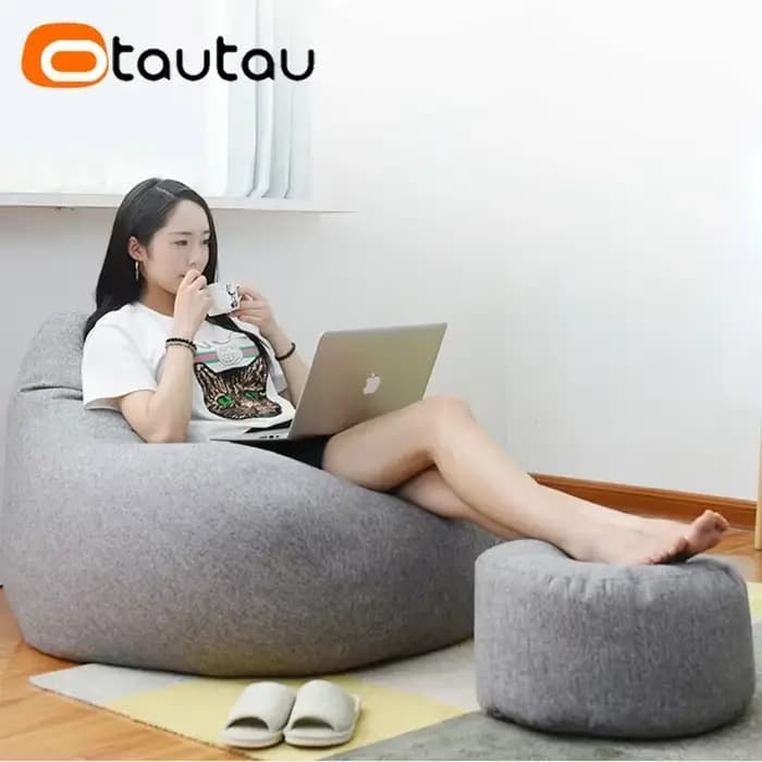 OTAUTAU Chaise de pouf en lin avec remplissage Pouf Ottoman Repose-pieds Tatami Tabouret rond Futon