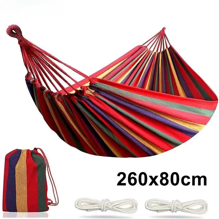 Hamac double pour 2 personnes avec sangles d'attache aux arbres - Toile de coton robuste pour patio,