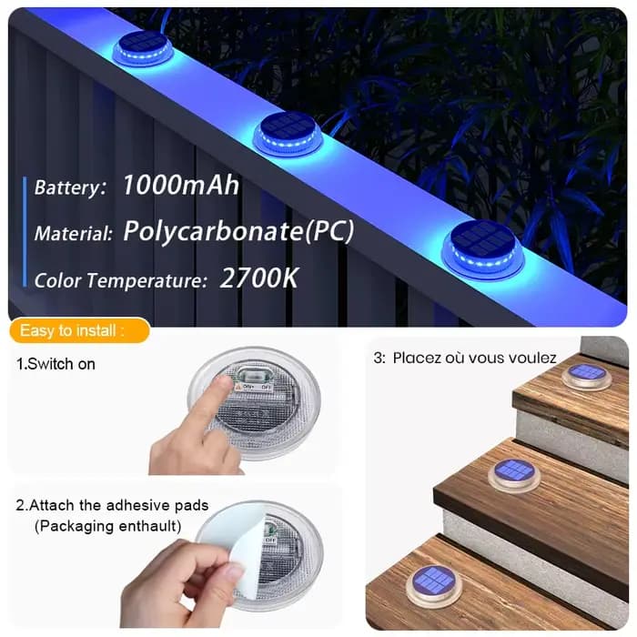 6 paquets de lumières solaires d'allée, lumières de quai solaires bleues, lumières de pont solaires