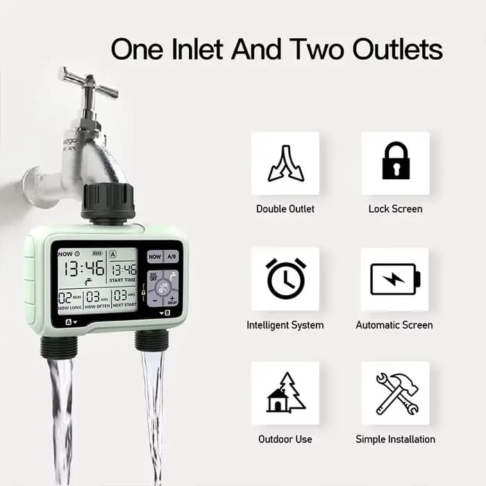 Système d'arrosage intelligent à double sortie avec minuterie pour jardin et extérieur Eshico HCT-32