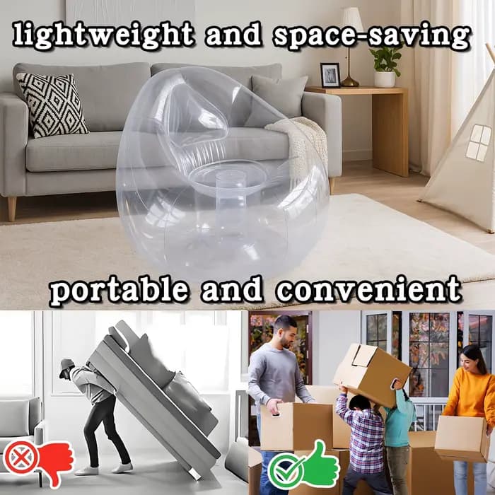 Chaise longue gonflable transparente, canapé simple gonflable en PVC transparent pour intérieur et e