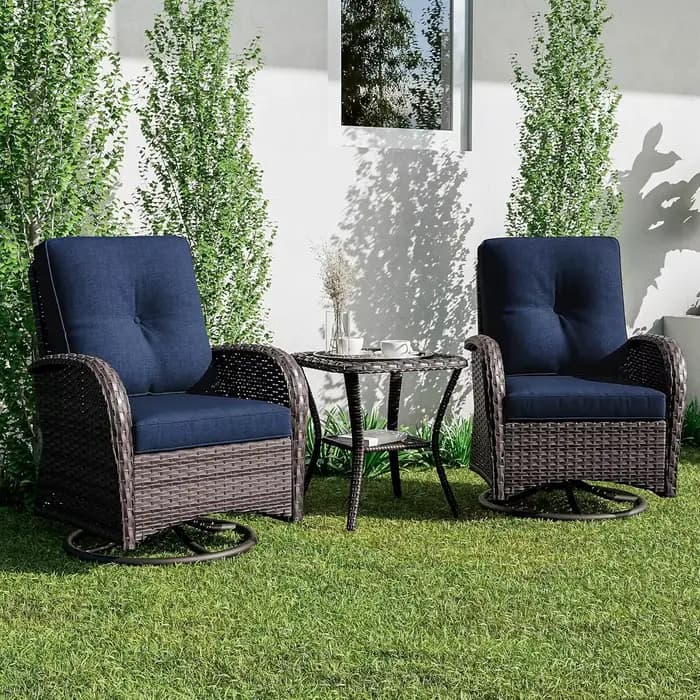 Fauteuils pivotants à bascule en osier pour patio - Ensemble de 2 fauteuils à bascule pivotants d'ex