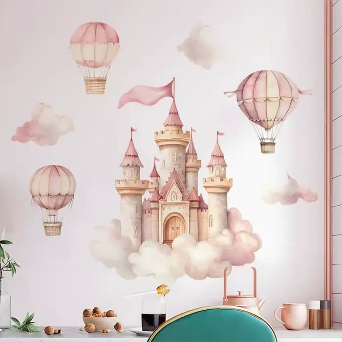 Autocollant mural auto-adhésif en forme de château de rêve, ballon à Air chaud pour chambre à couche
