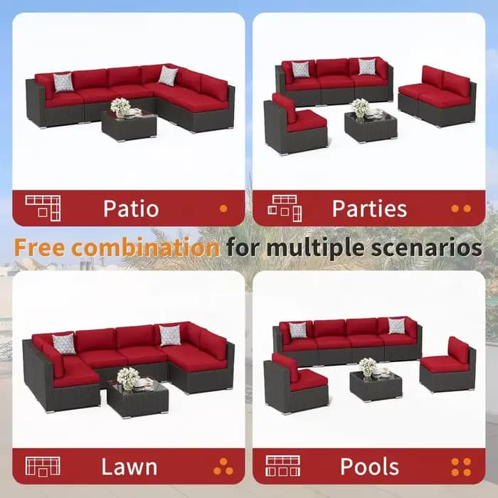 Ensemble de canapés de meubles de patio extérieur 7 pièces Ensembles de conversation sectionnels en