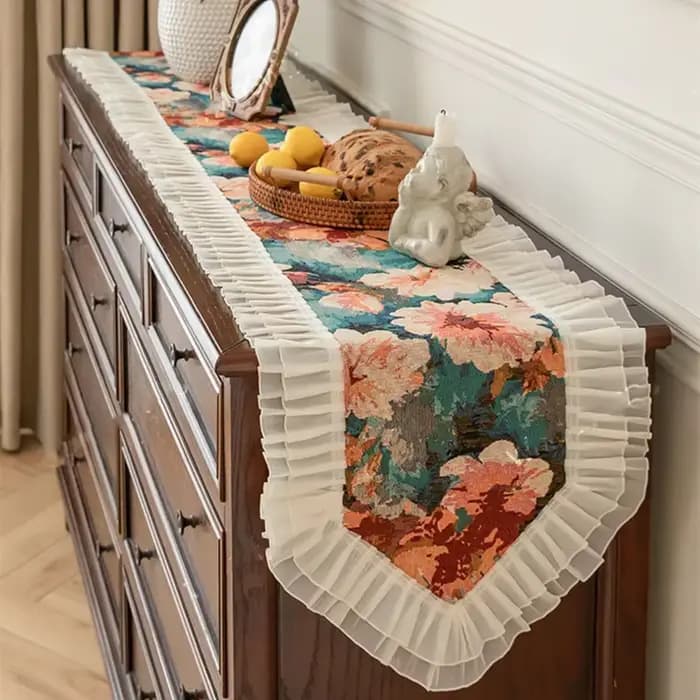 Chemin de Table en dentelle Jacquard français de luxe, longue nappe, couverture d'armoire, serviette