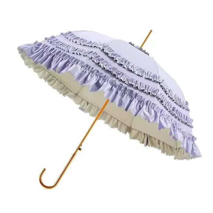Parasol droit à 8 baleines multi-couches à volants, protection UV UPF50, revêtement coloré, pour séa