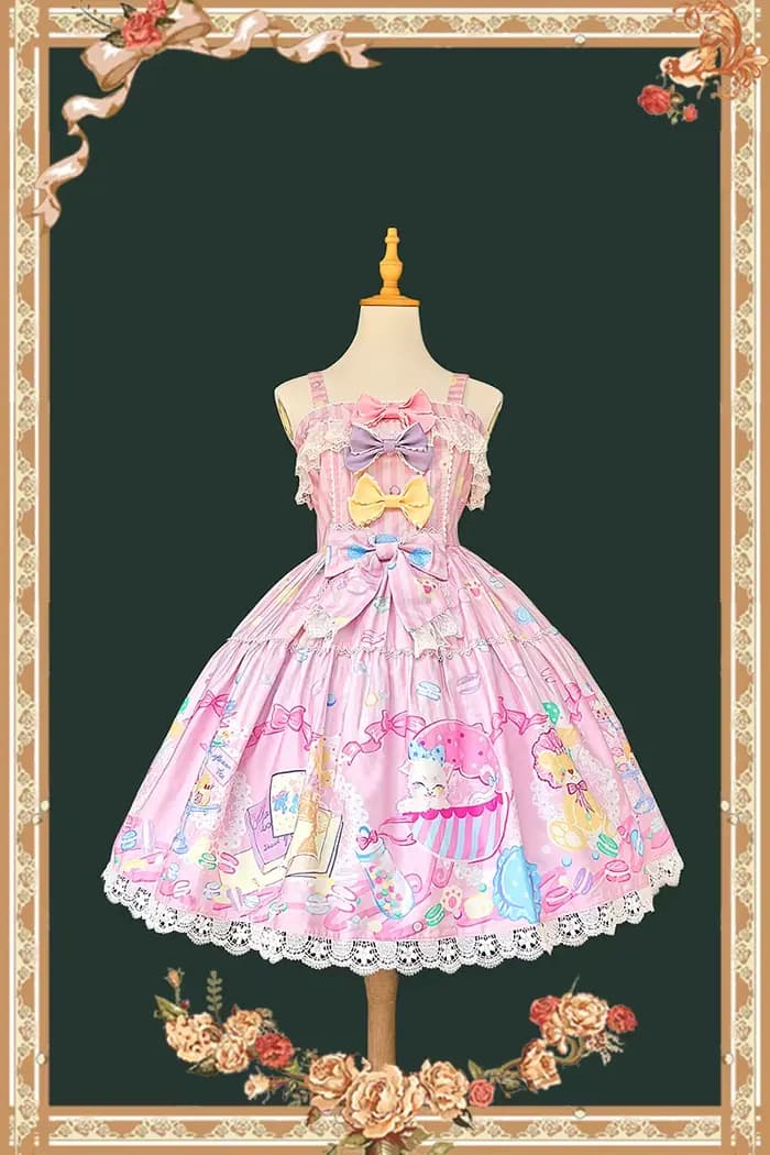 Robe Lolita JSK à volants en coton, robe de soirée sans manches ~ Macaron Dolly House par Infanta