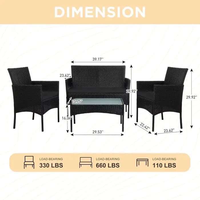 Ensemble de meubles de Conversation de Patio extérieur en osier de 4 pièces, ensembles de Conversati