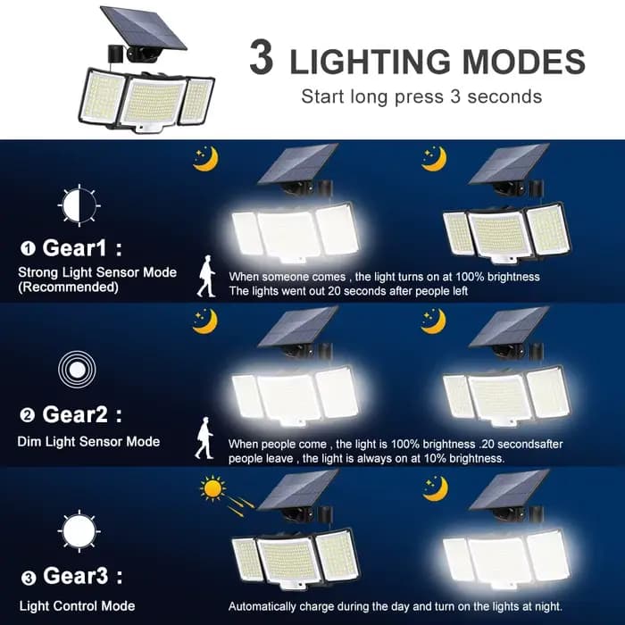 Applique Murale Solaire à 238/328 LED avec Détecteur de Mouvement, Imperméable Conforme à la Norme I
