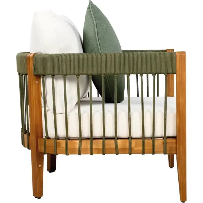 Vinny Lot de 2 chaises d'appoint d'extérieur, chaise club en bois d'acacia, fauteuil en corde tissée