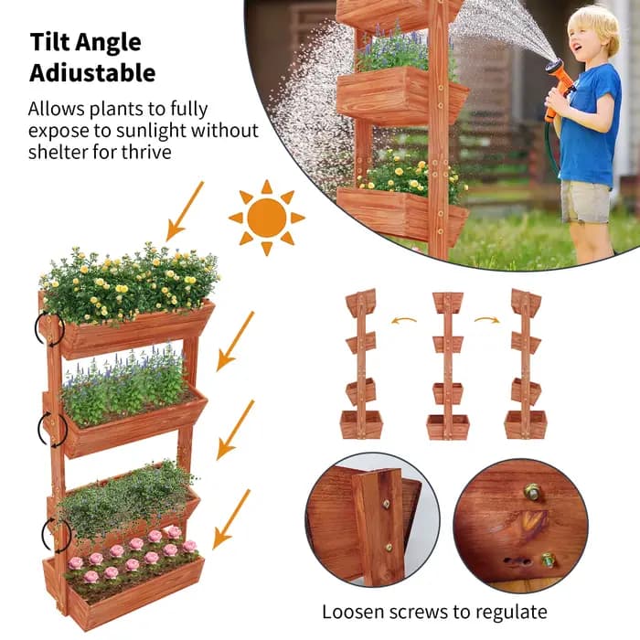 Lit de jardin suréWerà 4 niveaux, jardinière verticale en bois massif épais, récipient parfait