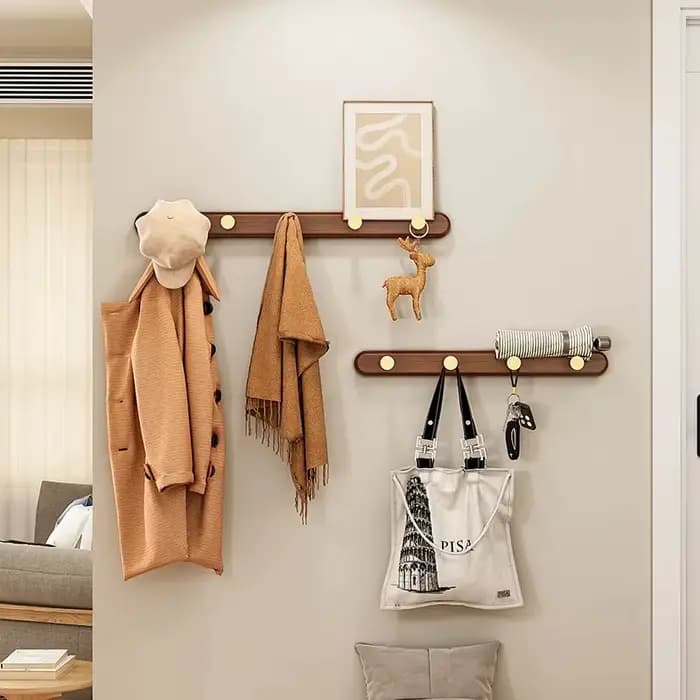Noyer noir bois massif laiton vêtements crochet entrée Foyer porte-manteaux tenture murale écharpe c