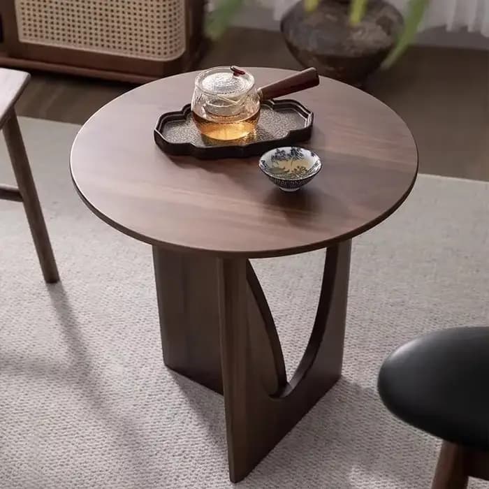 Table basse ronde nordique en bois massif, Table d'appoint pour canapé, bureau de chevet en noyer no