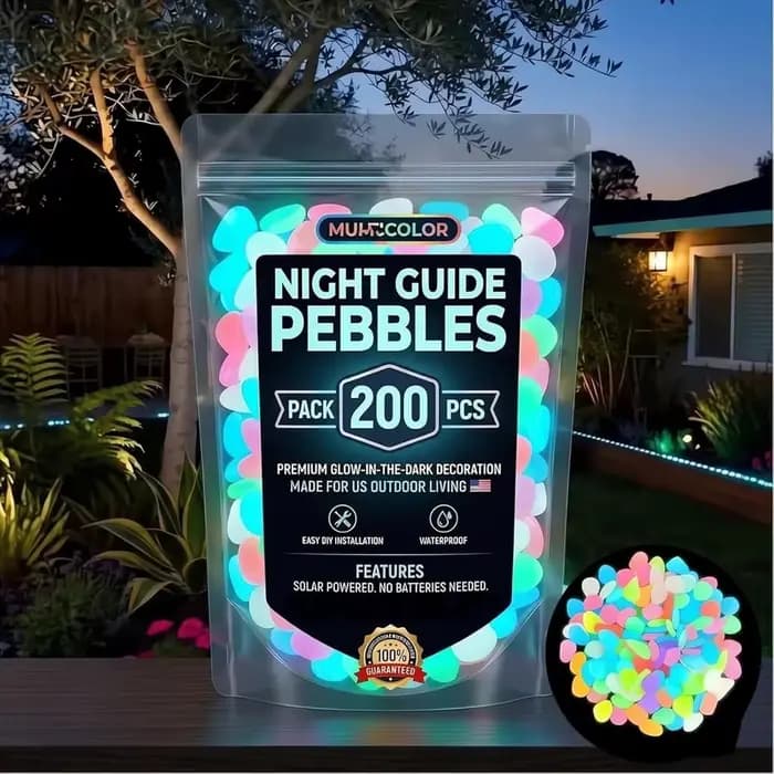 200 pièces/sac, pierres de jardin lumineuses colorées, galets lumineux adaptés pour l'extérieur, jar
