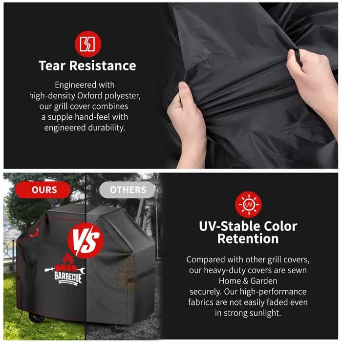 【Housse de barbecue Ry Red Line】Housse de barbecue d'extérieur, fabriquée en tissu Oxford résistant