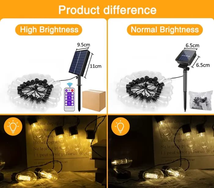 Guirlande solaire haute luminosité, 20 pieds (8M), 20 ampoules incassables, étanche S14 LED, guirlan