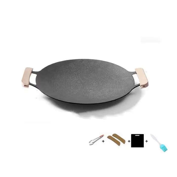 Poêle à Barbecue coréenne 30/32/34/36/38cm, support résistant à la chaleur, manche en bois, plaque d
