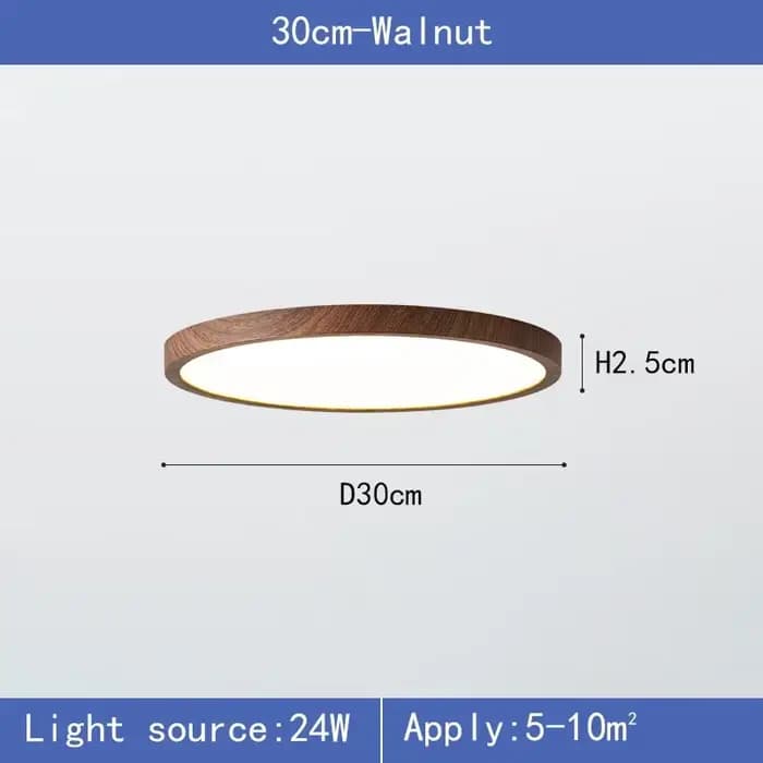 Plafond moderne à LEDs lumière circulaire ultra-mince Grain de bois noyer lumière décorative chambre
