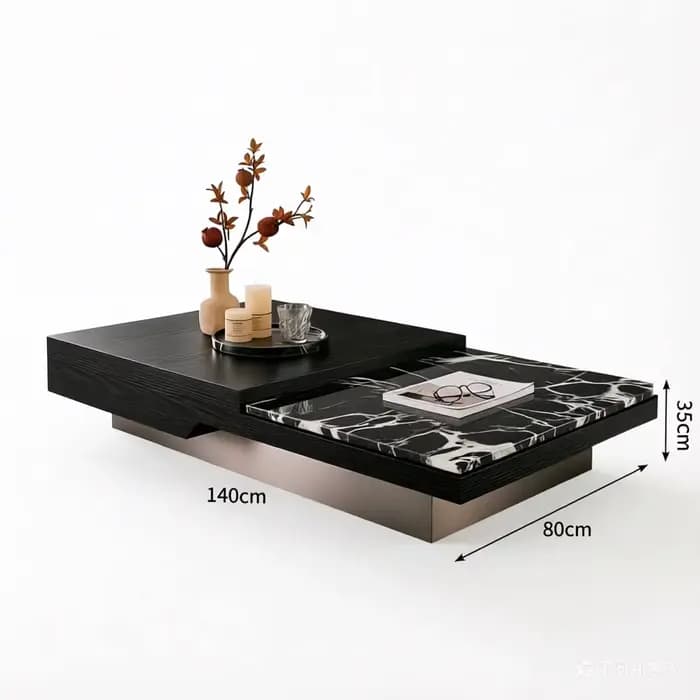 Table basse de salon nordique en marbre noir de luxe, table d'appoint moderne, mobilier original