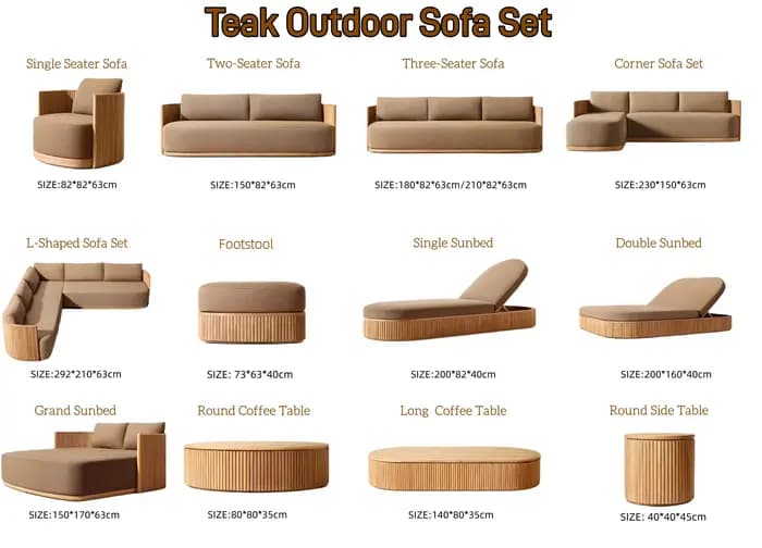 Mobilier de jardin extérieur personnalisé jardin patio teck ensemble de canapé sectionnel tissu impe